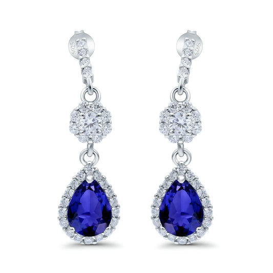 Sterling Silver Blue Sapphire Pear Shaped Drop Earrings - Melchior Jewellery