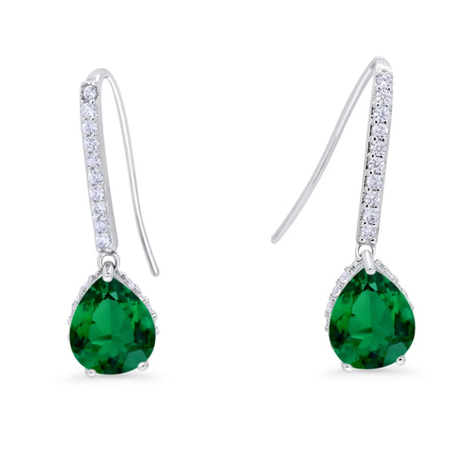 Sterling Silver Emerald CZ Teardrop Silver Birthstone Earrings - Melchior Jewellery