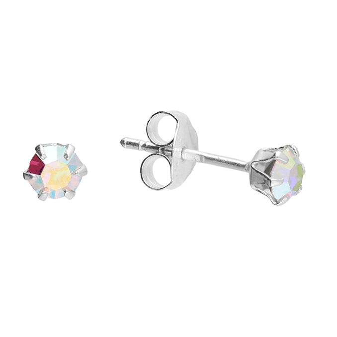Sterling Silver Solitaire Aurora Borealis CZ Stud Earrings
