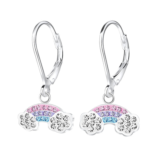 Children's Sterling Silver Crystal Rainbow Leverback Earrings - Melchior Jewellery