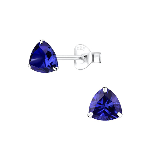 Sterling Silver 6mm Triangle Trillion Cut Tanzanite CZ Stud Earrings - Melchior Jewellery