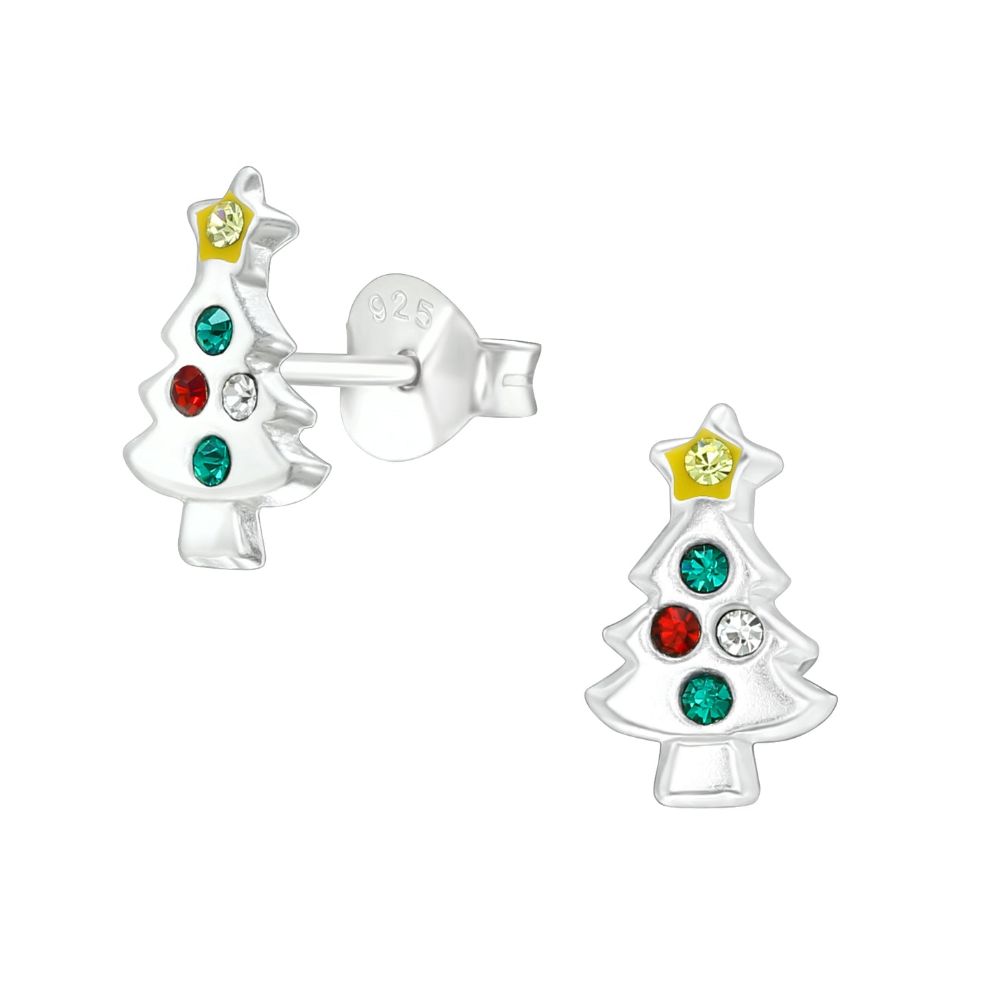 Children's Sterling Silver Christmas Tree Stud Earrings