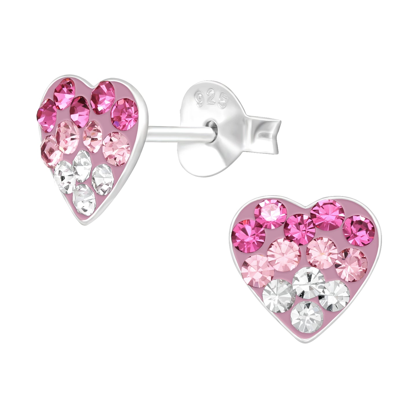 Children's Sterling Silver Pink Crystal Heart Stud Earrings - Melchior Jewellery