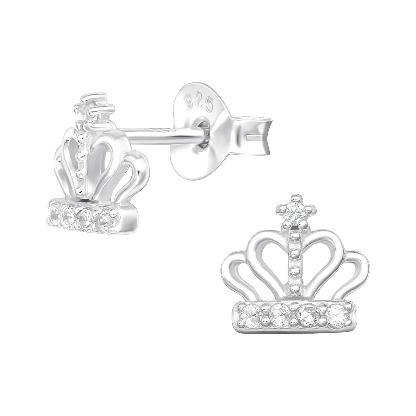 Children's Sterling Silver Princess Crown CZ Stud Earrings - Melchior Jewellery