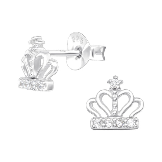 Children's Sterling Silver Princess Crown CZ Stud Earrings - Melchior Jewellery