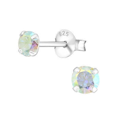 Children's Sterling Silver 4mm AB Crystal Round Stud Earrings - Melchior Jewellery