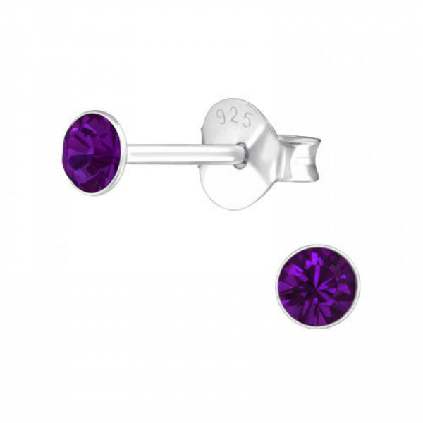Sterling Silver Crystal 3mm Round Stud Earrings - Choose Your Colour - Melchior Jewellery