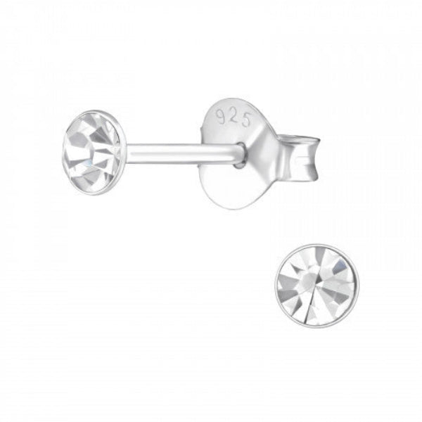 Sterling Silver Crystal 3mm Round Stud Earrings - Choose Your Colour