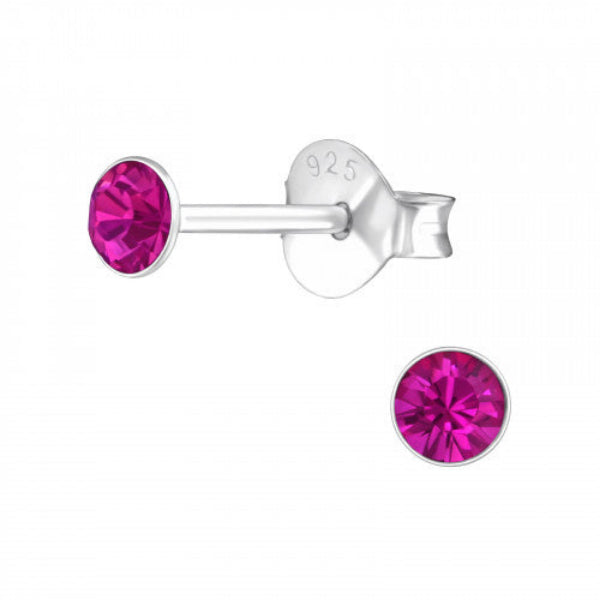 Sterling Silver Crystal 3mm Round Stud Earrings - Choose Your Colour
