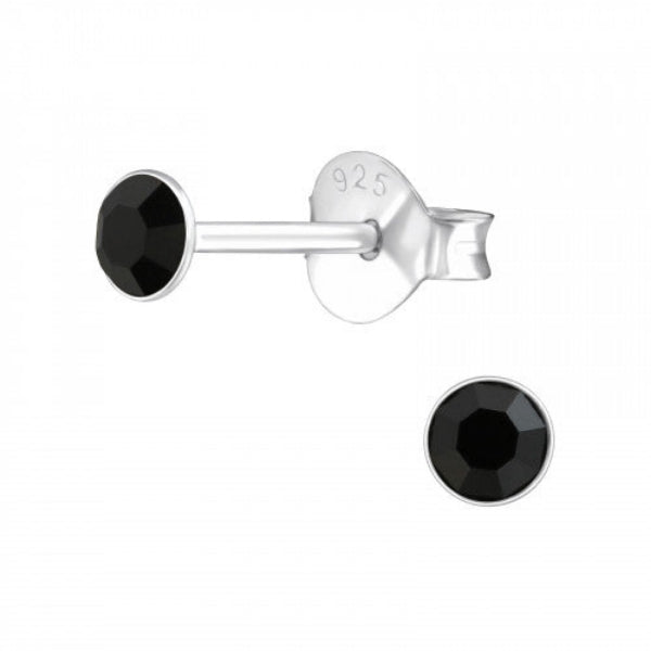Sterling Silver Crystal 3mm Round Stud Earrings - Choose Your Colour