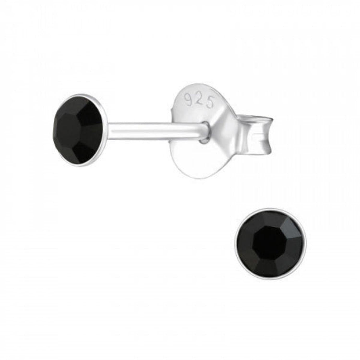 Black Stud Earrings featuring 925 sterling silver backing and faceted design.