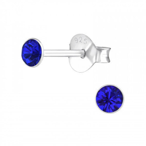 Sterling Silver Crystal 3mm Round Stud Earrings - Choose Your Colour