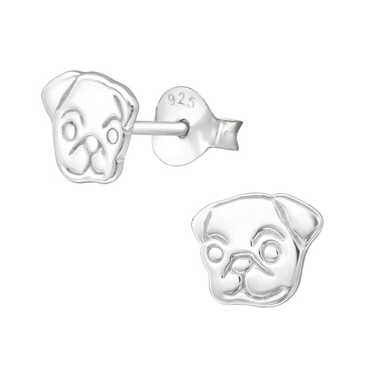 Sterling Silver Small Pug Dog Stud Earrings - Melchior Jewellery