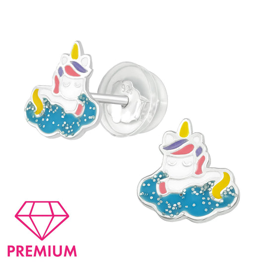 Children's Sterling Silver Sparkly Unicorn Stud Earrings - Melchior Jewellery