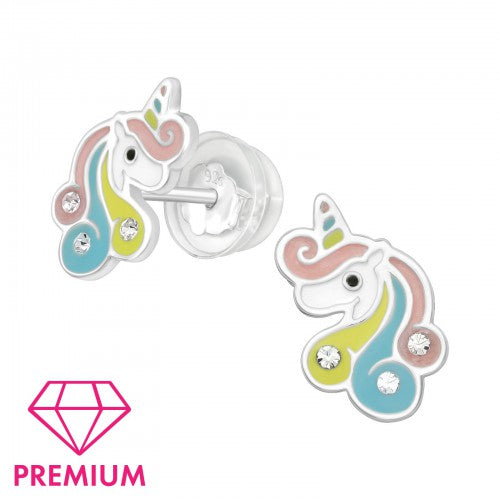 Children's Sterling Silver CZ Unicorn Stud Earrings - Melchior Jewellery