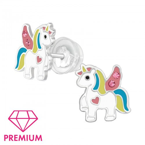 Children's Sterling Silver Colourful Unicorn Stud Earrings - Melchior Jewellery