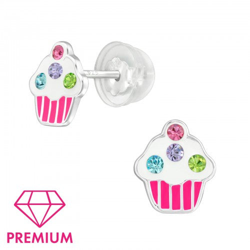 Children's Sterling Silver CZ Cupcake Stud Earring - Melchior Jewellery
