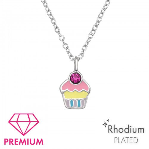 Children's Sterling Silver Pink Cupcake Necklace - Melchior Jewellery