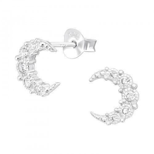 Sterling Silver Cubic Zirconia Moon stud Earrings - Melchior Jewellery