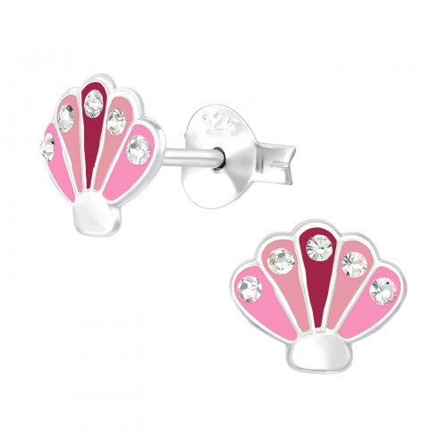 Children's Sterling Silver CZ Pink Shell Stud Earrings - Melchior Jewellery