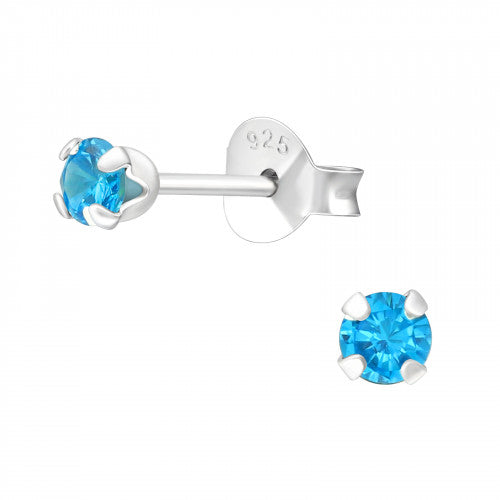 Sterling Silver 3mm Round March Birthstone Stud Earrings - Melchior Jewellery