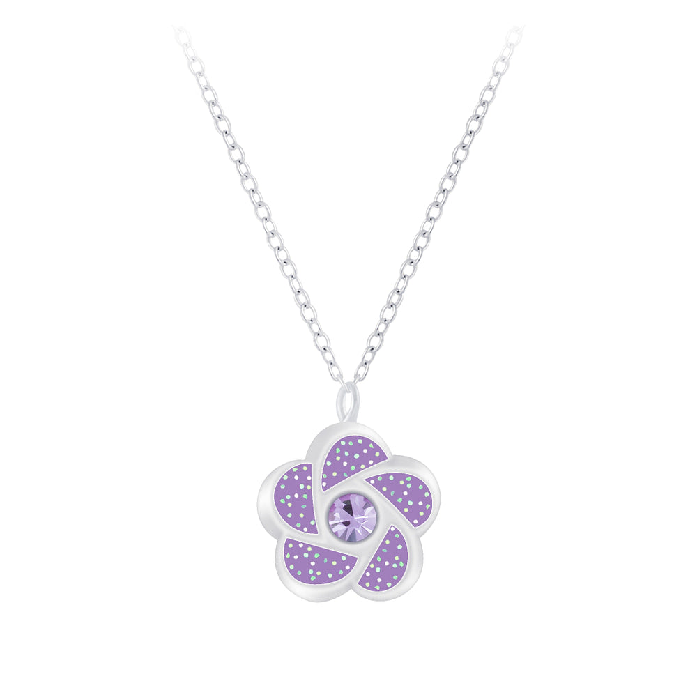 Children's Sterling Silver Sparkly Purple Flower Necklace - Melchior Jewellery