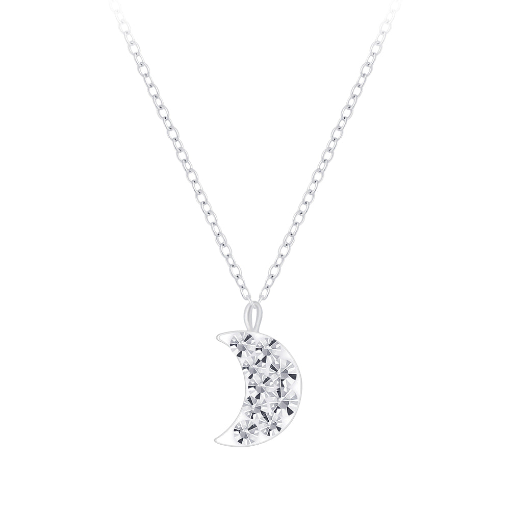 Children's Sterling Silver Crystal Crescent Moon Necklace