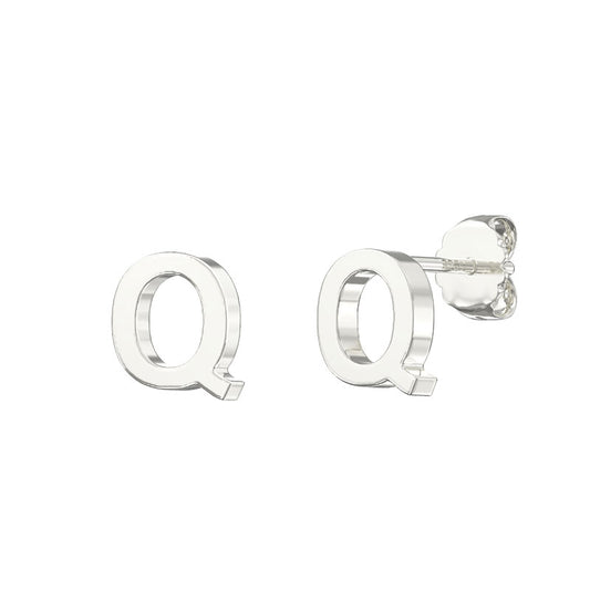 Sterling Silver Alphabet Letter Q Stud Earrings - Melchior Jewellery
