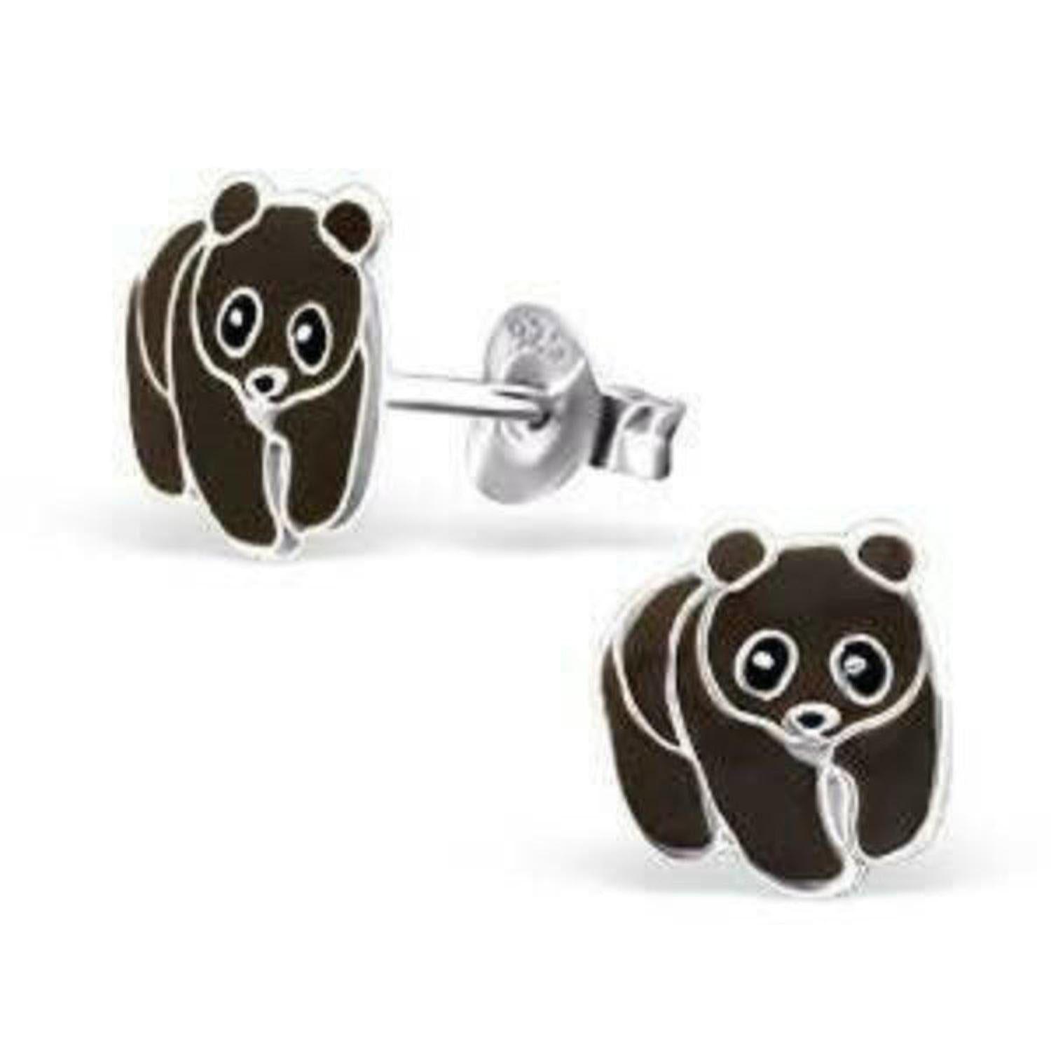 Melchior Jewellery black panda bear earrings for children with cute enamel design and silver studs