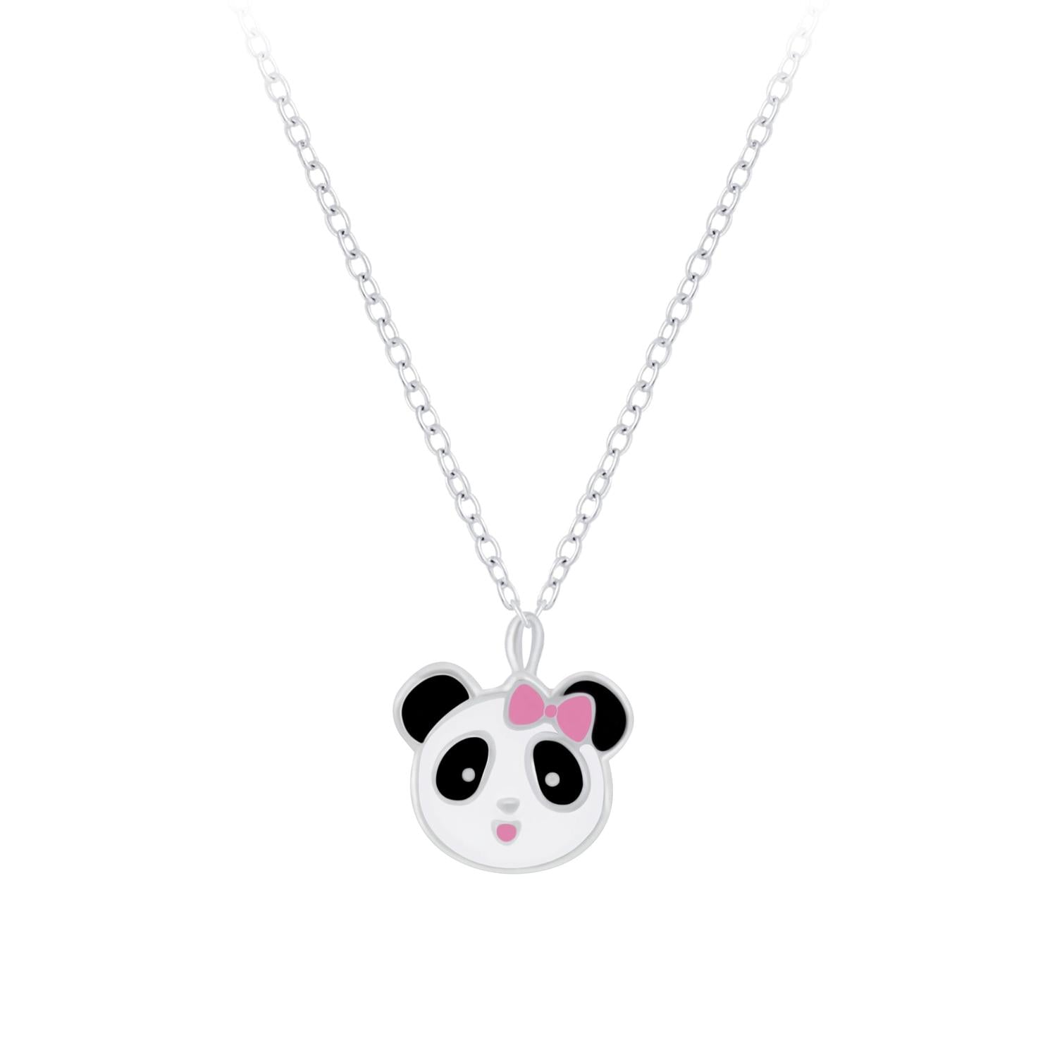 Melchior Jewellery cute panda necklace for children with silver chain and pink bow design