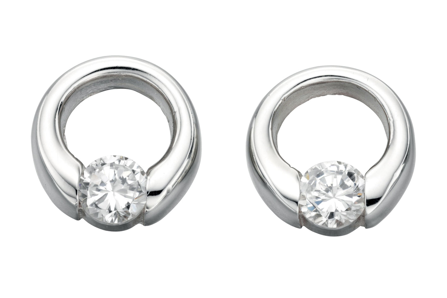 Sterling Silver Clear Cubic Zirconia Open Disc Stud Earrings
