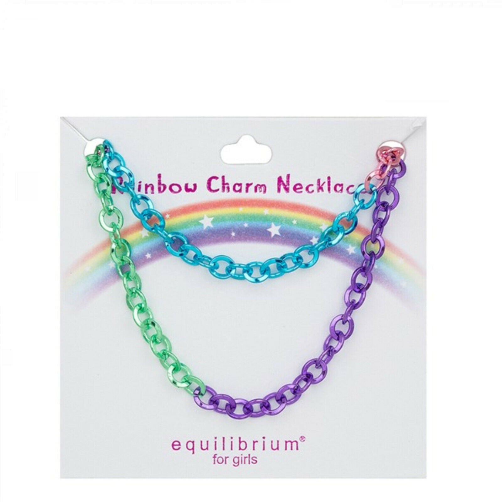Cute rainbow necklace for girls with colourful chain links in green blue and purple by Melchior Jewellery