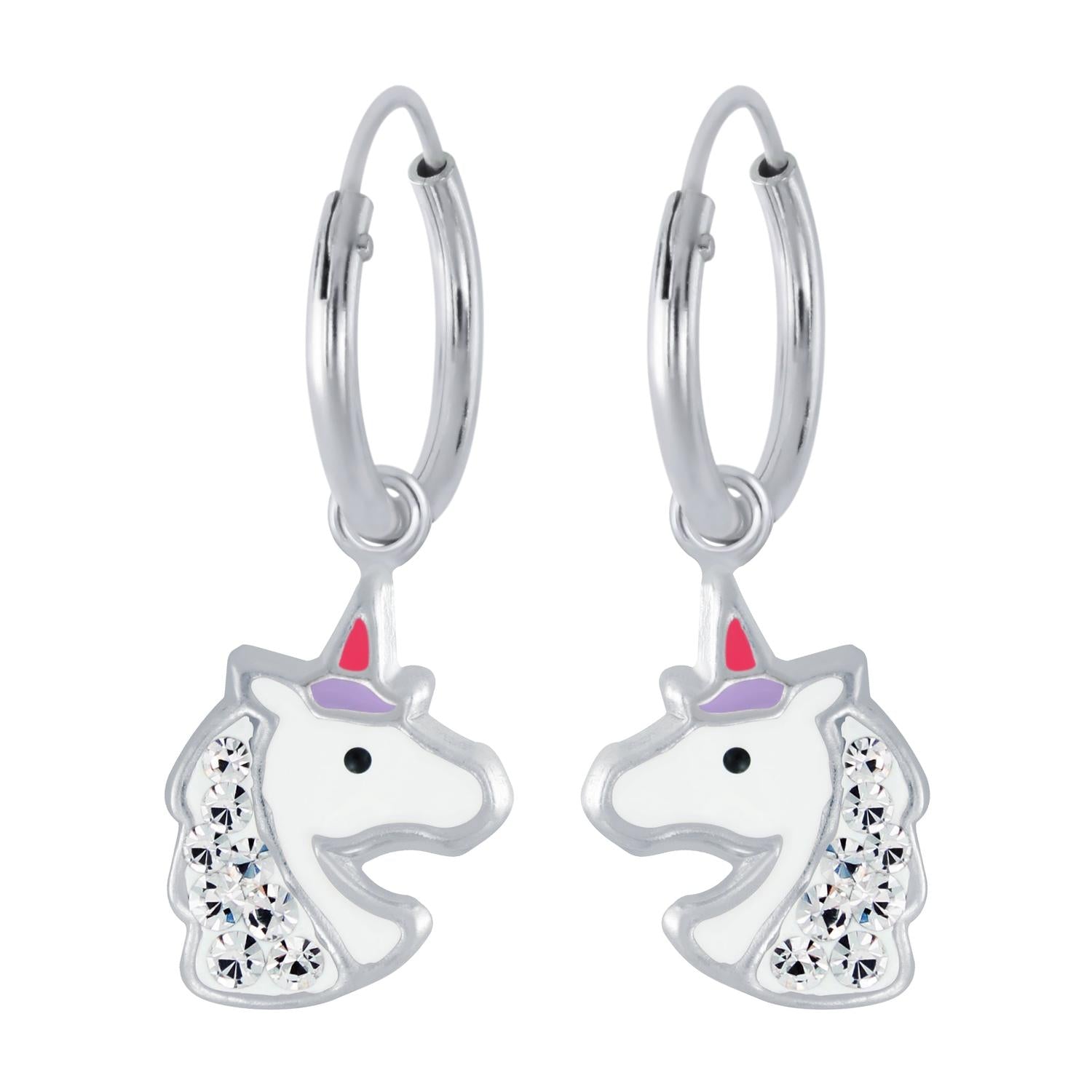 Melchior Jewellery kids crystal hoop earrings hypoallergenic with unicorn design for children