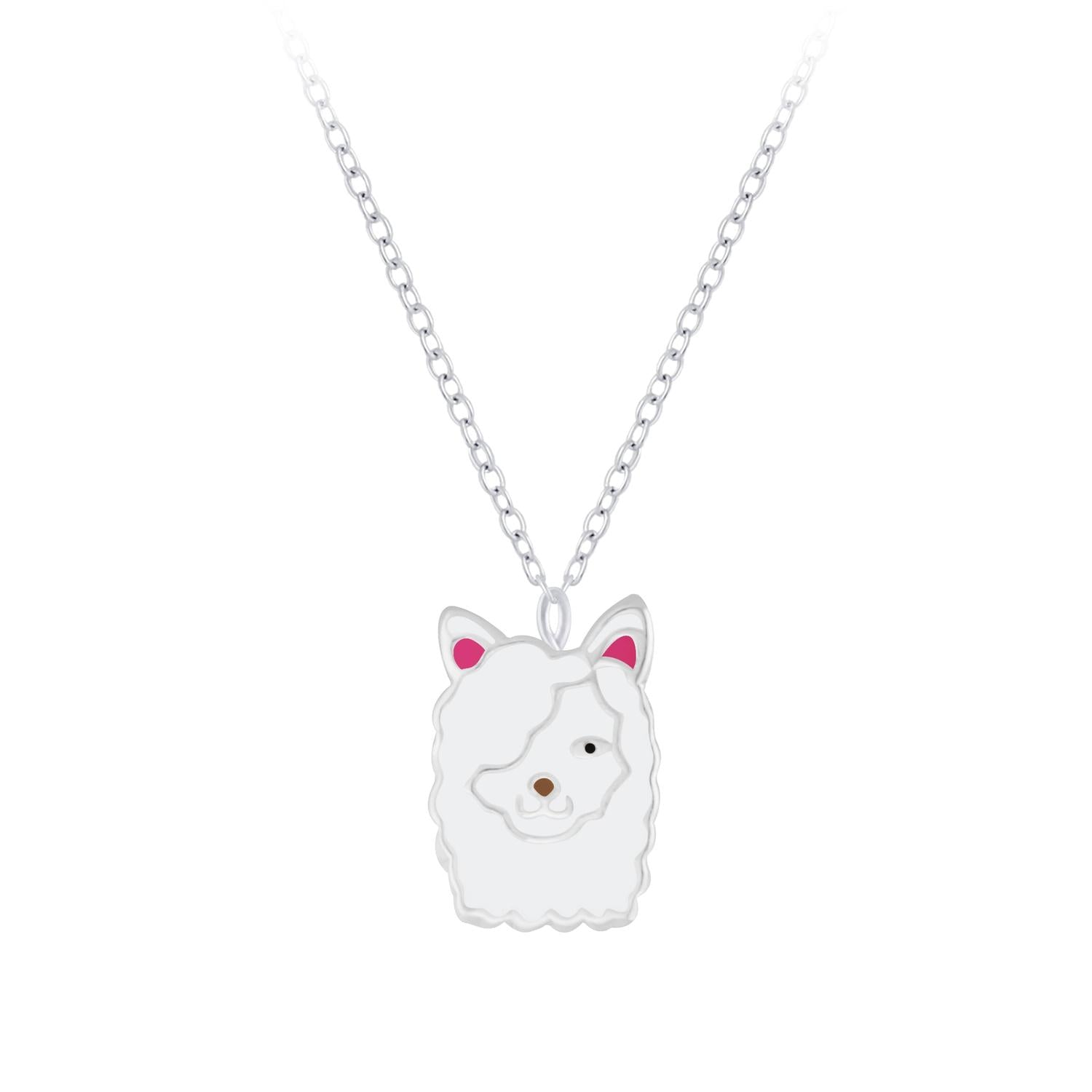 Kids llama pendant necklace silver by Melchior Jewellery featuring a cute white llama charm on a silver chain