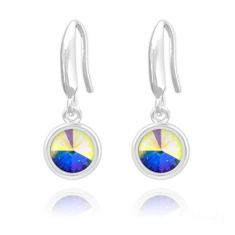 Melchior Jewellery womens drop earrings with AB crystal sterling silver earrings round iridescent stones