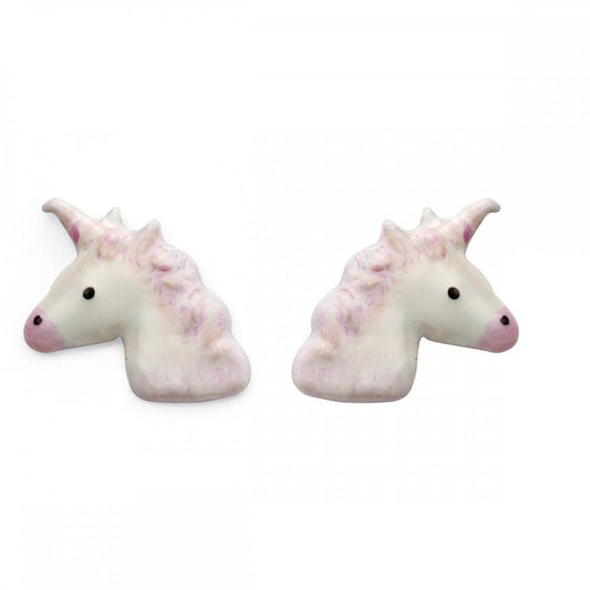 Melchior Jewellery Childrens Earrings unicorn head stud pair white with pastel pink mane small black eye details