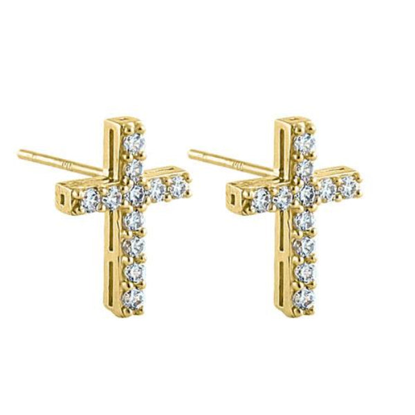 Melchior Jewellery 14k gold cross earrings adorned with sparkling clear stones for elegant wear