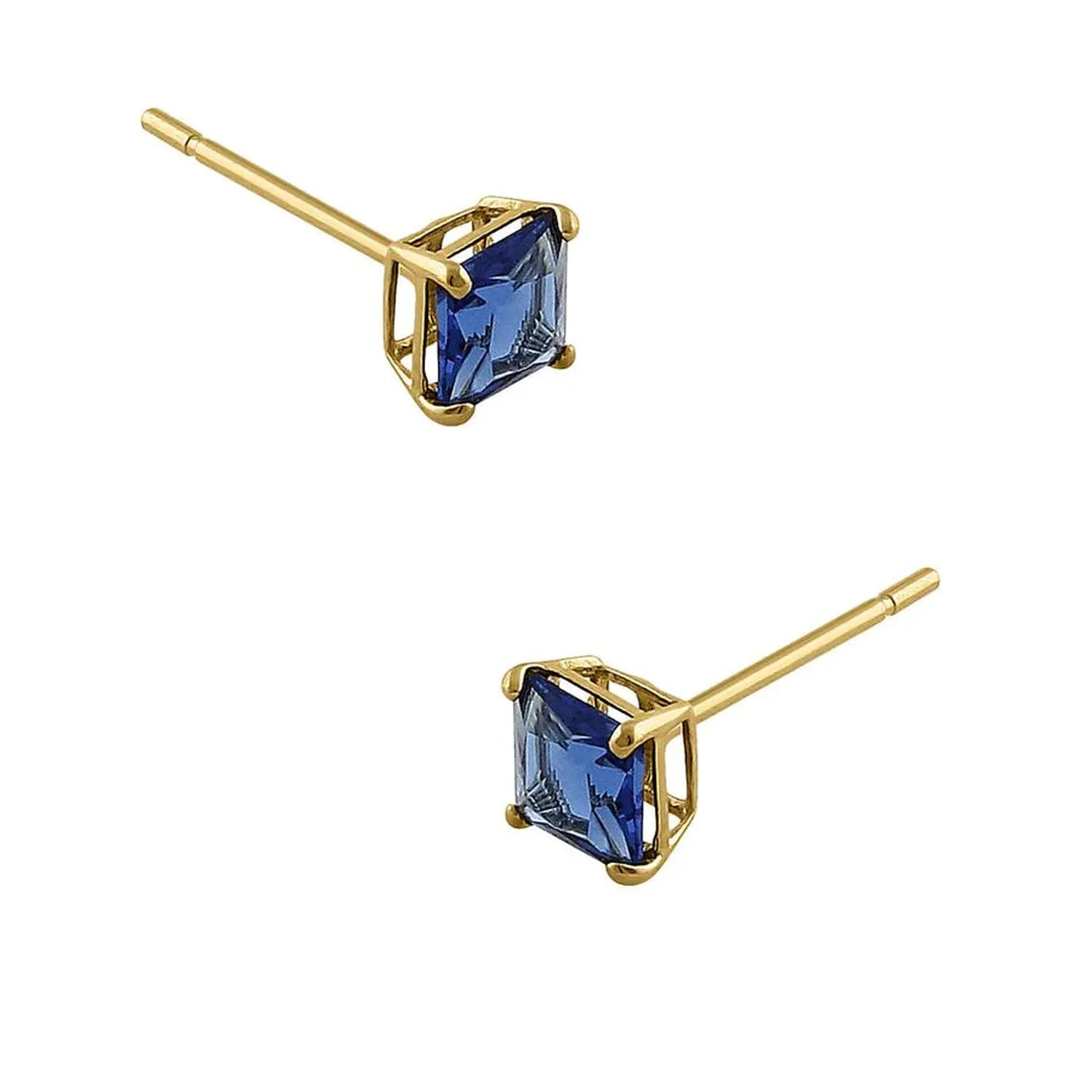 Melchior Jewellery 14k yellow gold blue sapphire earrings with square-cut stones in prong setting