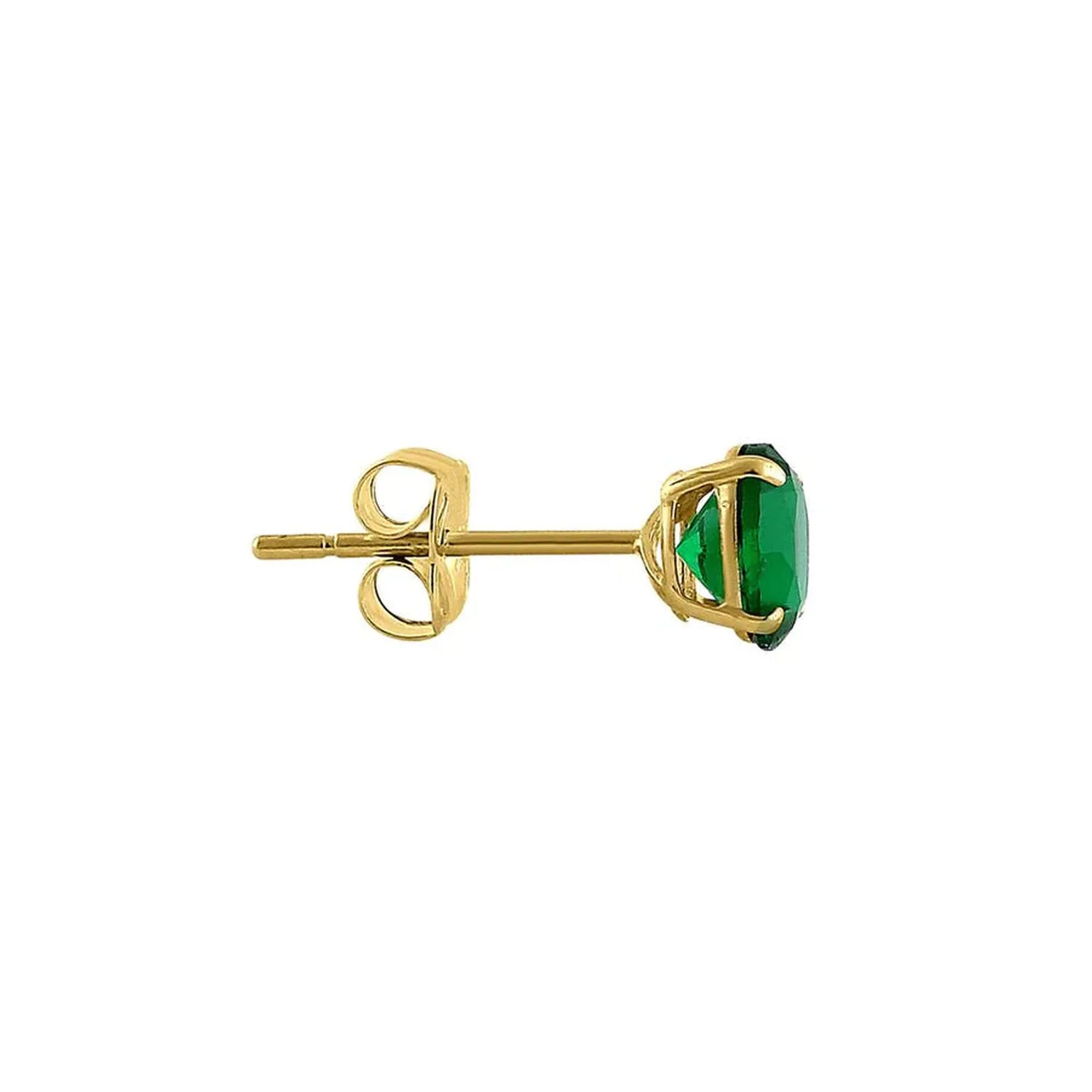 14K yellow gold emerald earrings with vibrant green oval-cut emerald set in classic stud design
