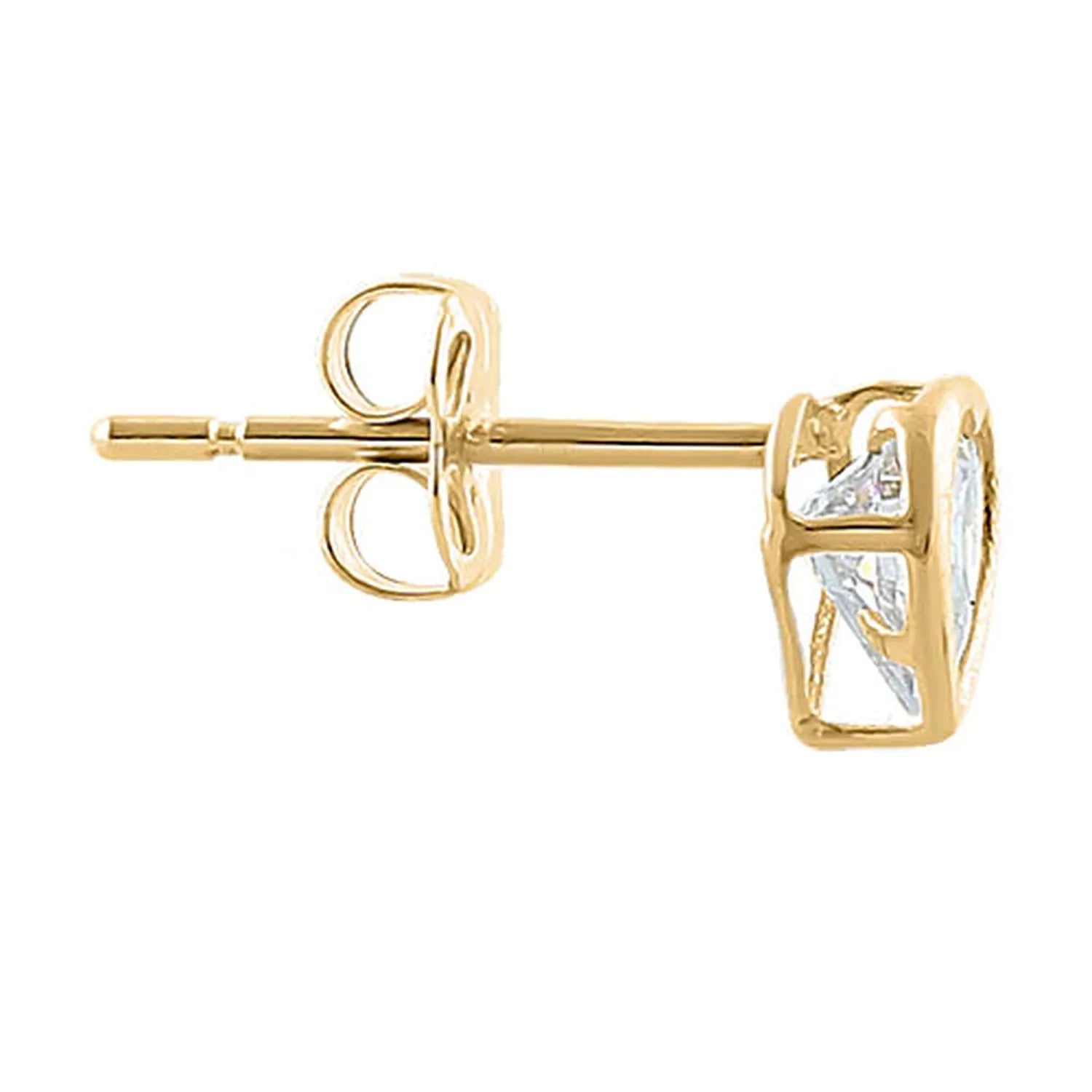 Melchior Jewellery 14K yellow gold heart stud earrings with clear gemstone and secure butterfly back