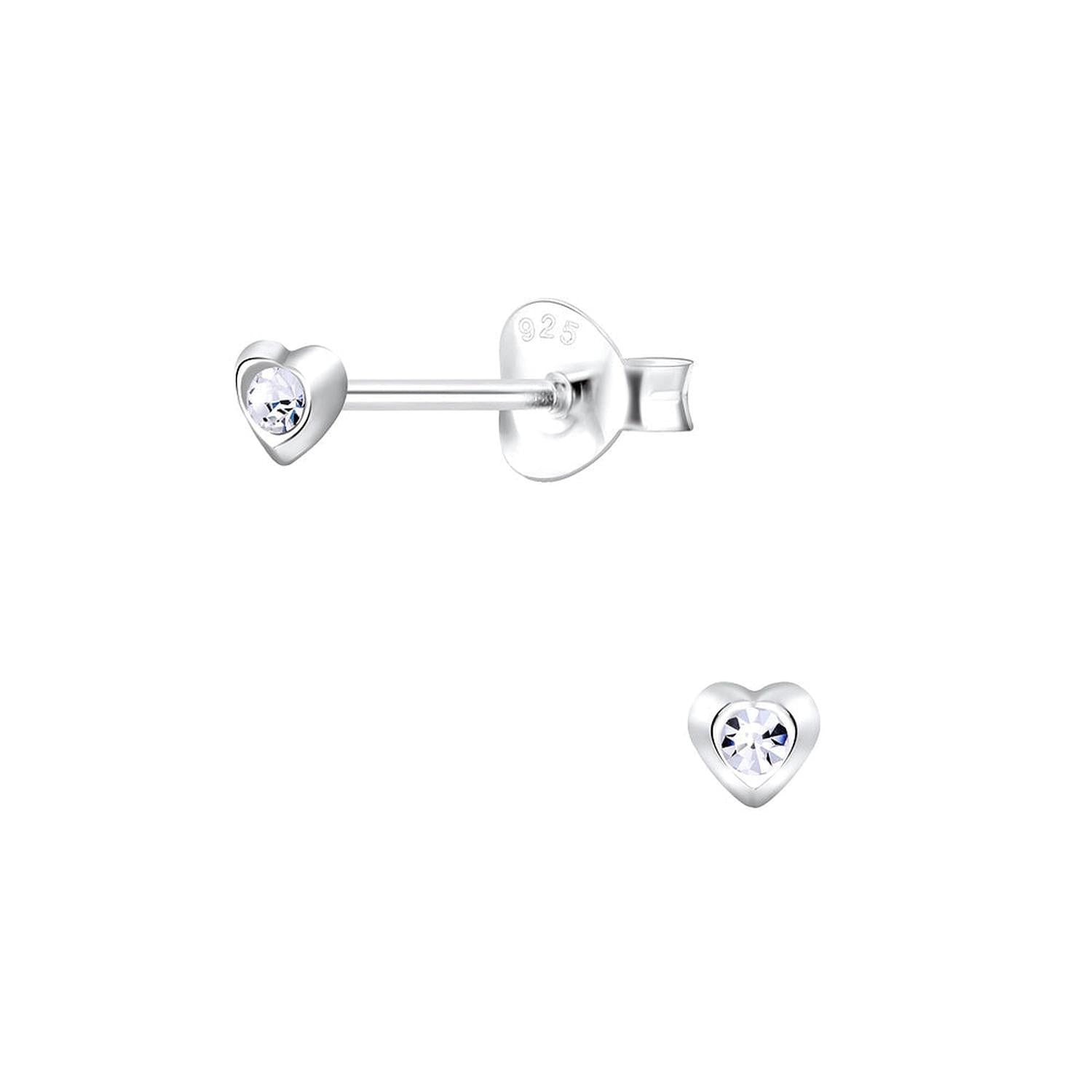 Melchior Jewellery 3mm clear heart stud earrings for children in sterling silver design