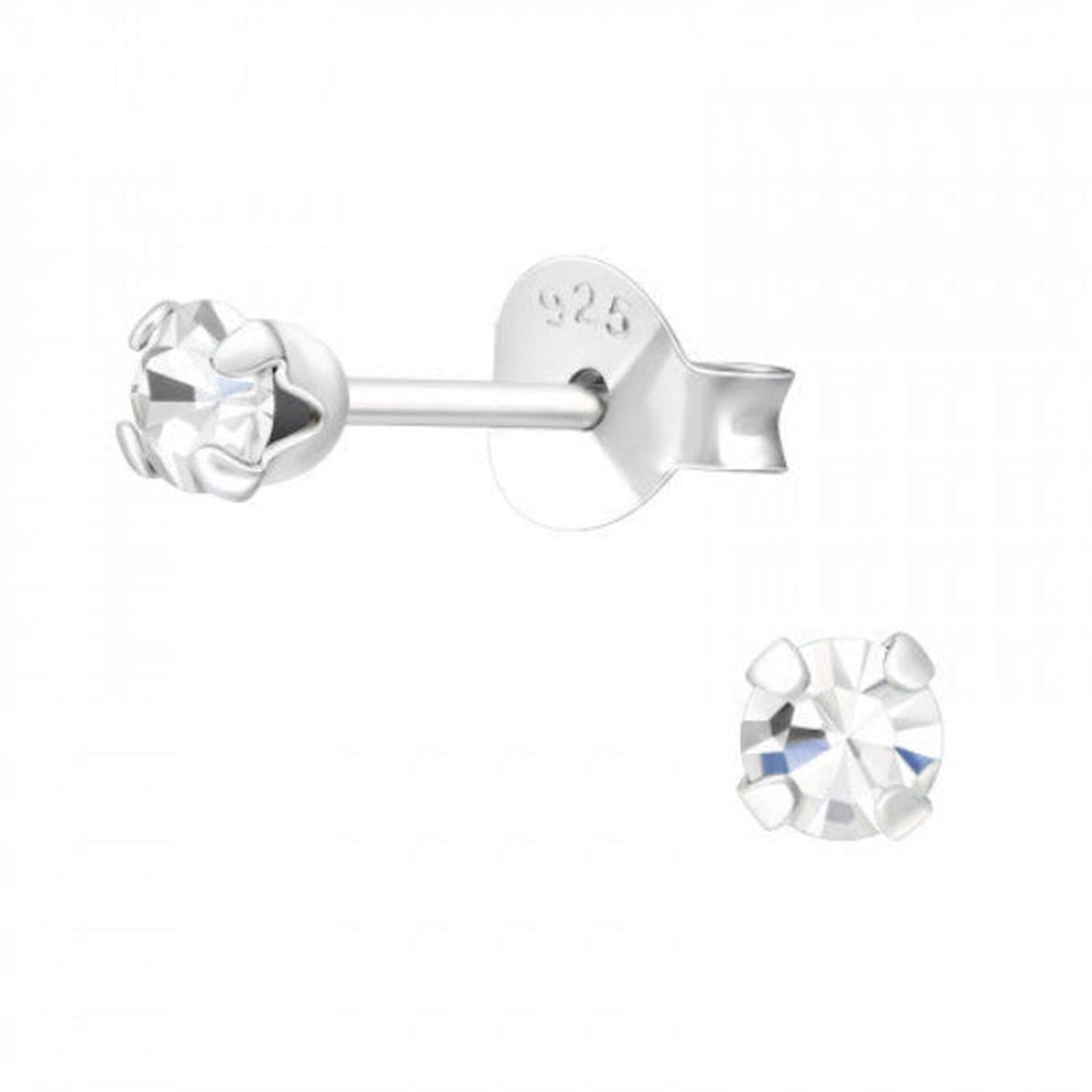 Melchior Jewellery 3mm round clear stud earrings with sparkling clear stones in sterling silver setting