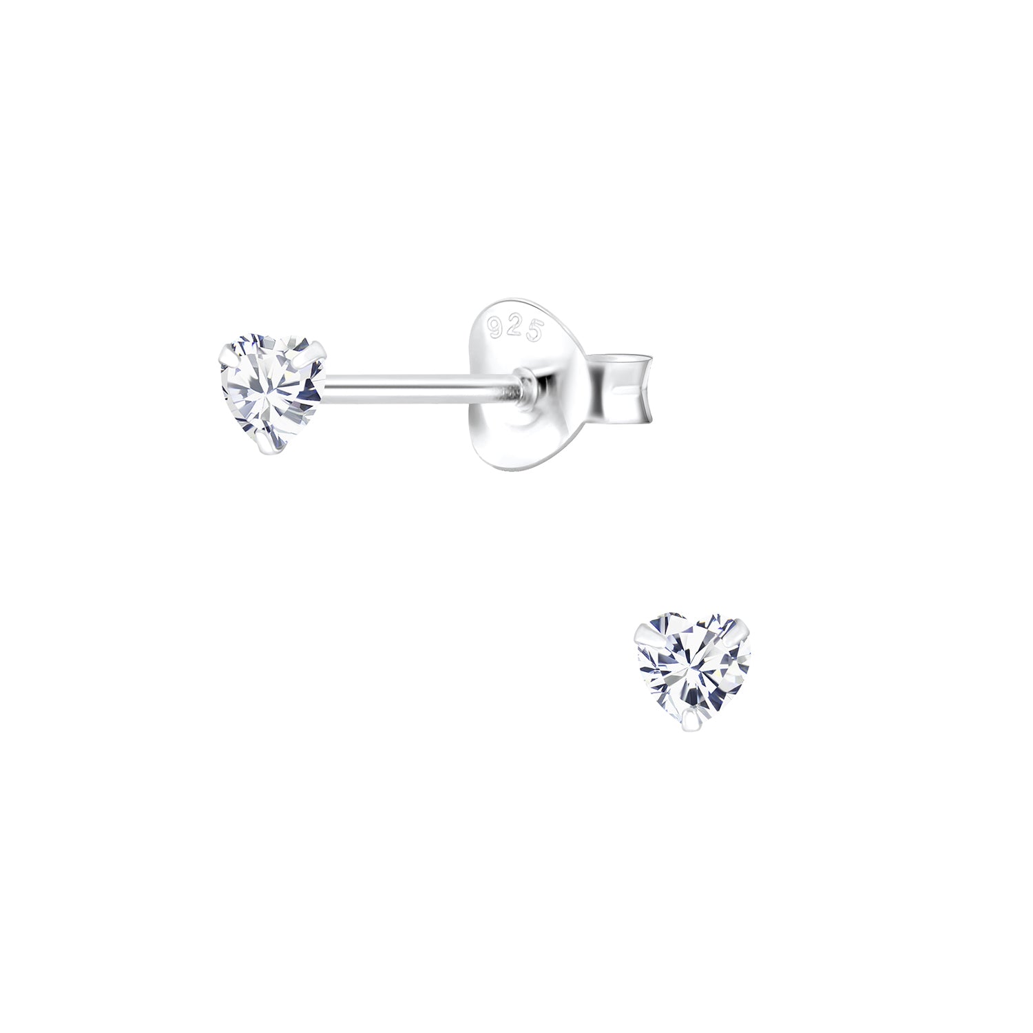 3mm silver heart earrings for girls by Melchior Jewellery featuring delicate heart-shaped studs