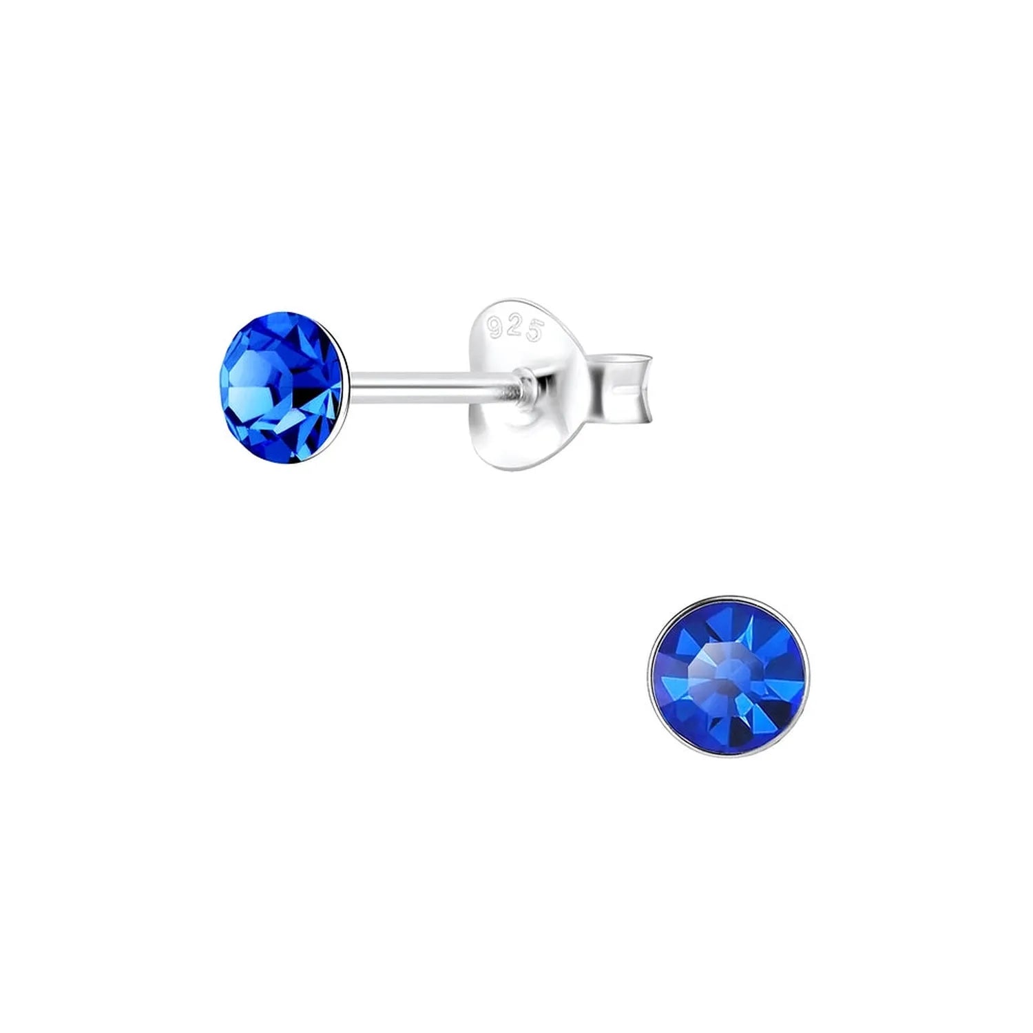 Melchior Jewellery 4mm round cubic zirconia earrings with deep blue stones set in sterling silver