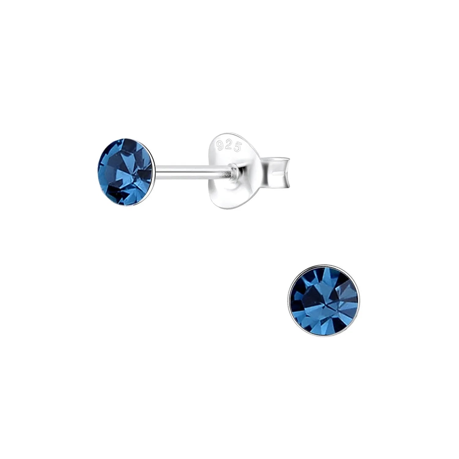 Melchior Jewellery 4mm round cubic zirconia earrings in deep blue with sterling silver studs
