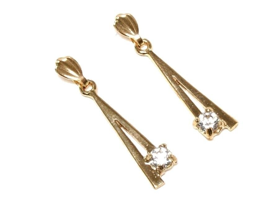 Melchior Jewellery 9ct yellow gold drop earrings tapered design with clear round stones for evening wear