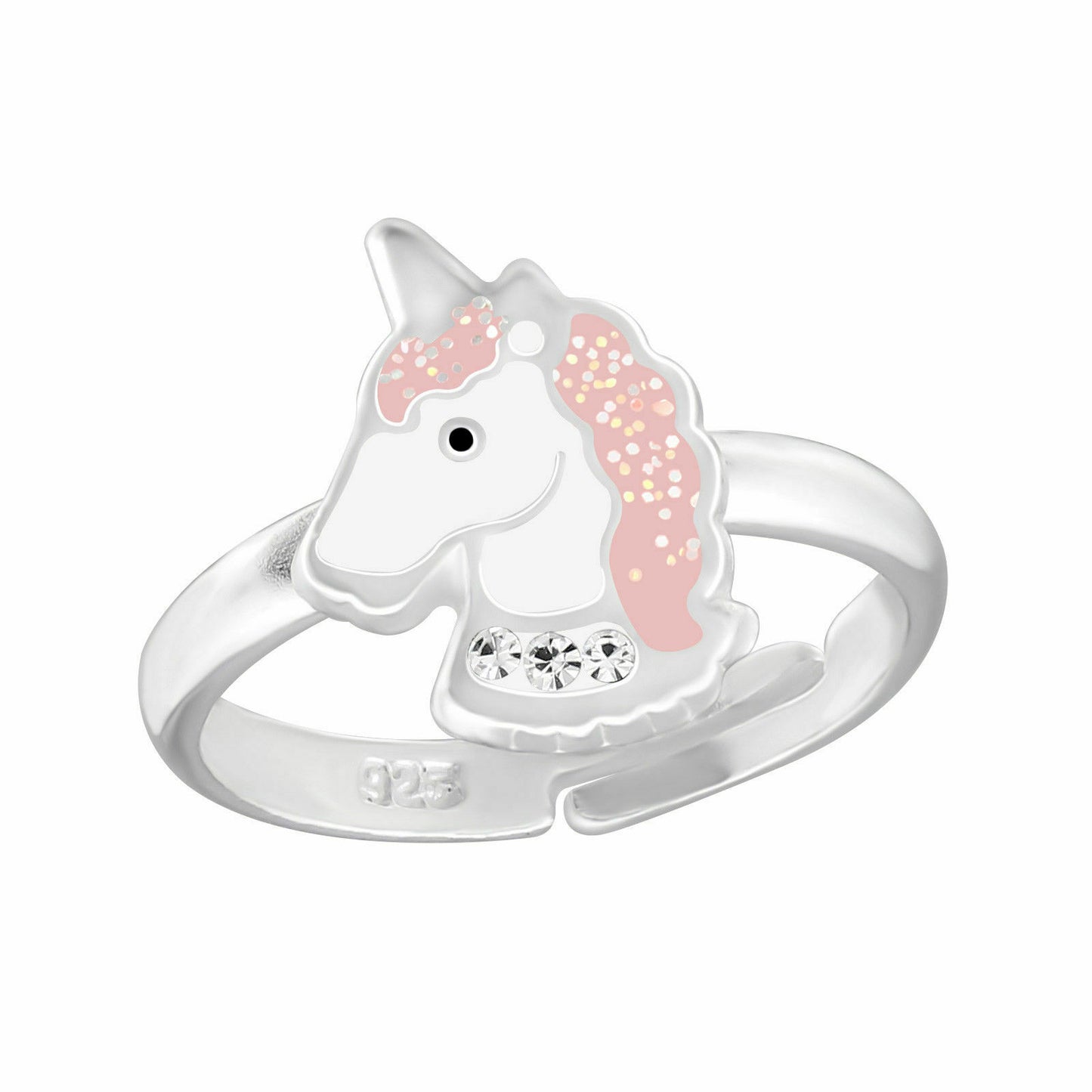 Melchior Jewellery adjustable unicorn ring for kids with pink mane and silver band