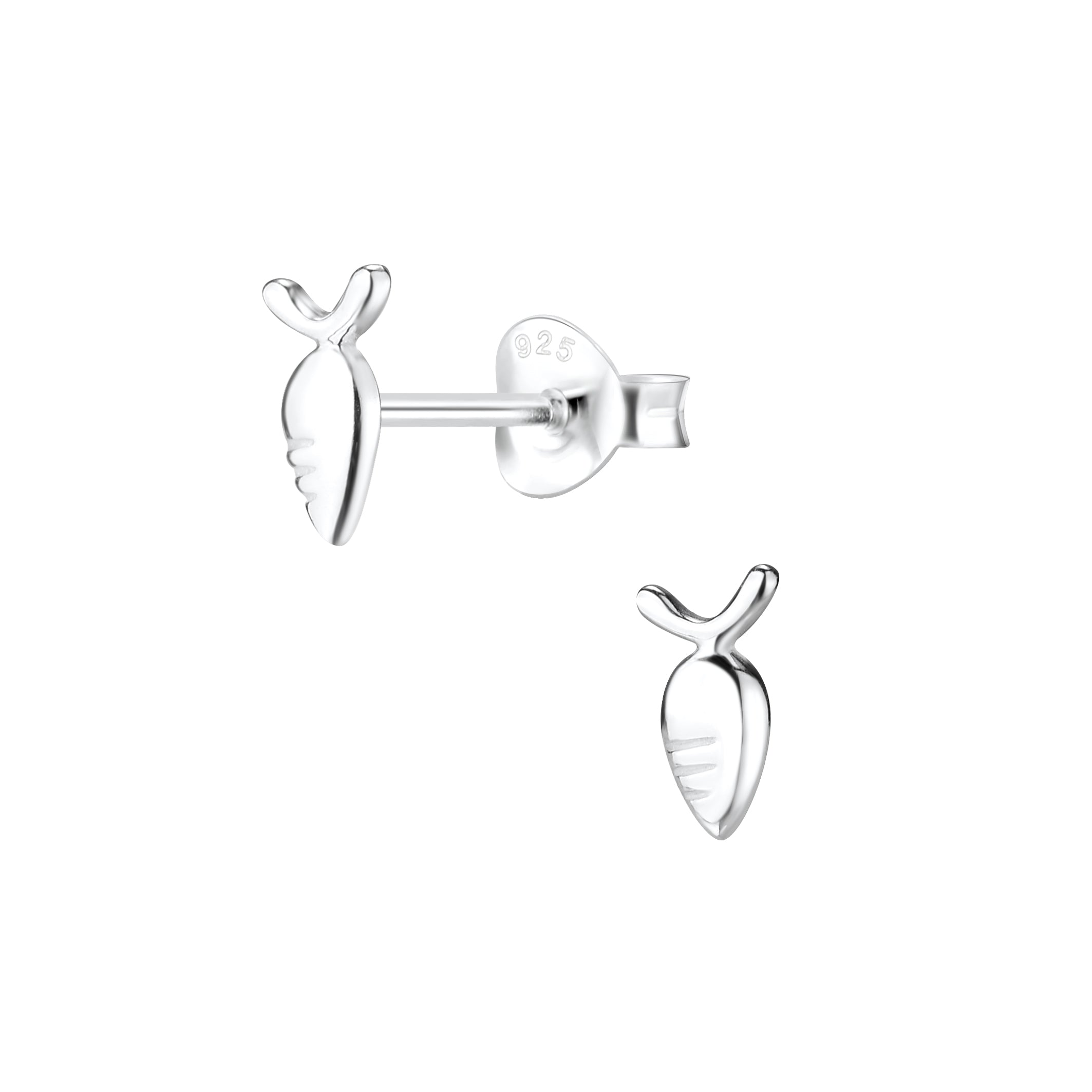 Melchior Jewellery silver carrot stud earrings for kids with detailed leaf design