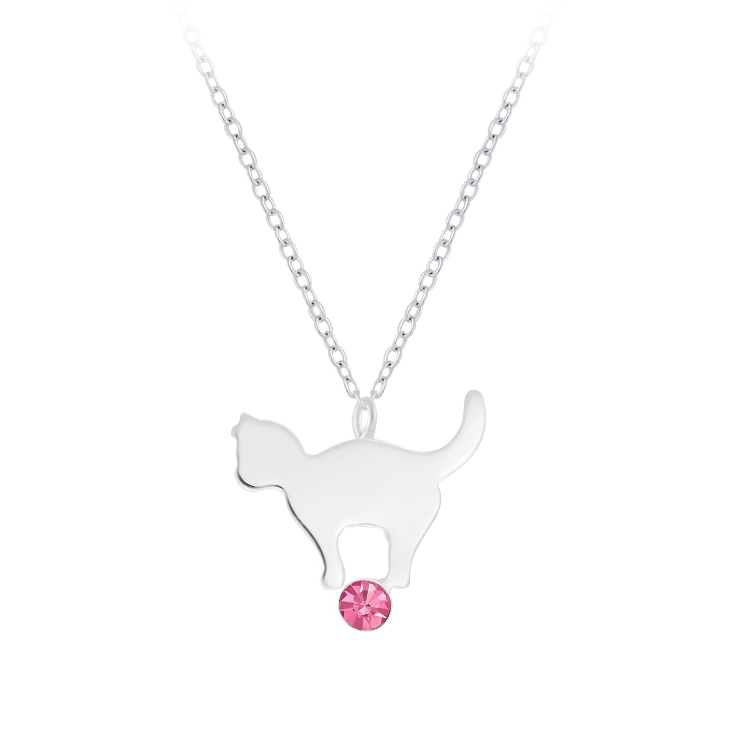 Melchior Jewellery childrens cat pendant necklace for girls with silver chain and pink gem