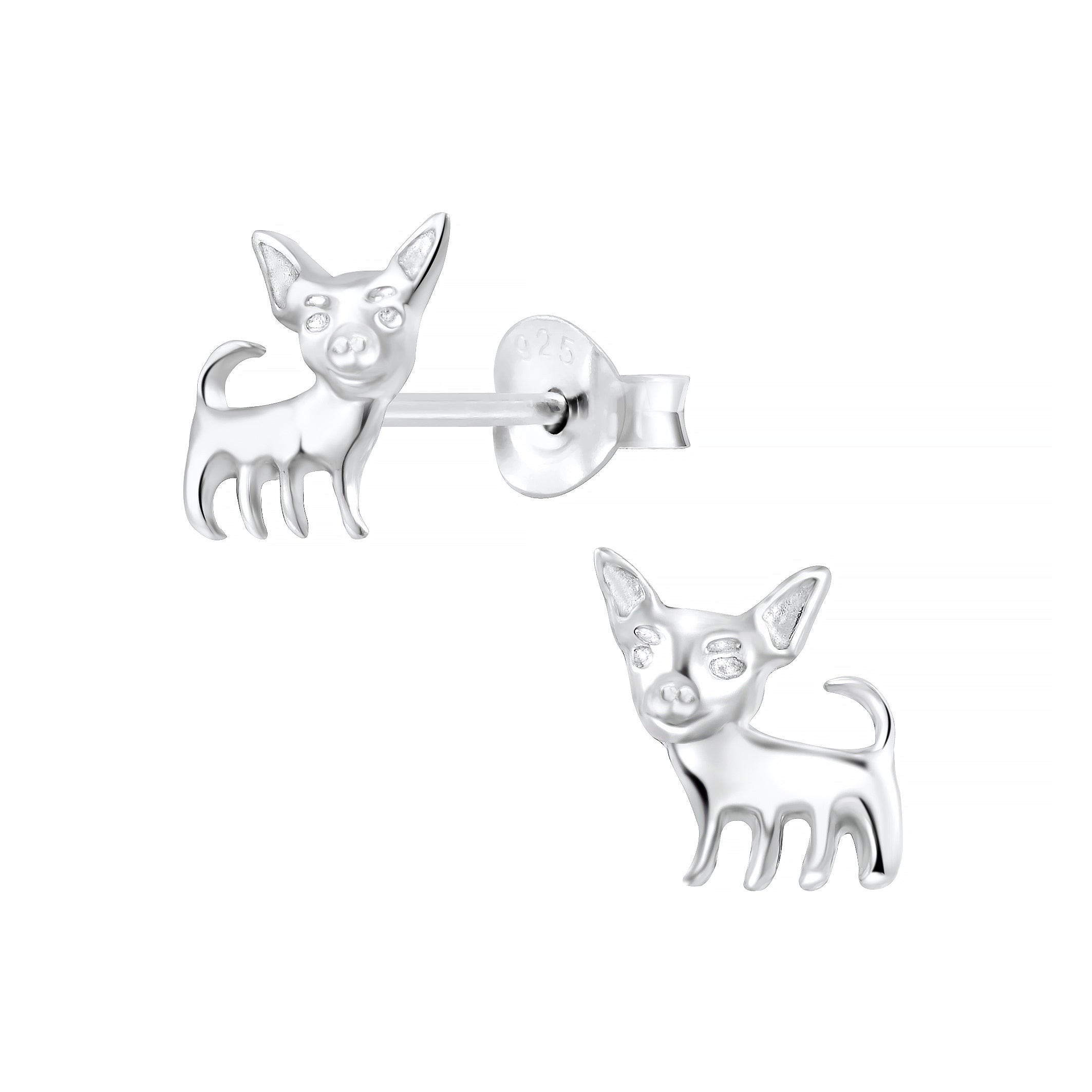 Melchior Jewellery chihuahua stud earrings for kids in polished silver finish